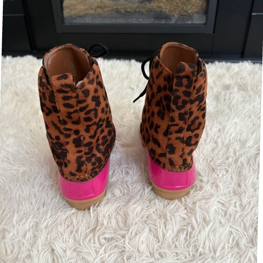 Cape Robbin Leopard Print‎ Duck Boots Hot Pink Rubber Women's Size 5 Rain Boots